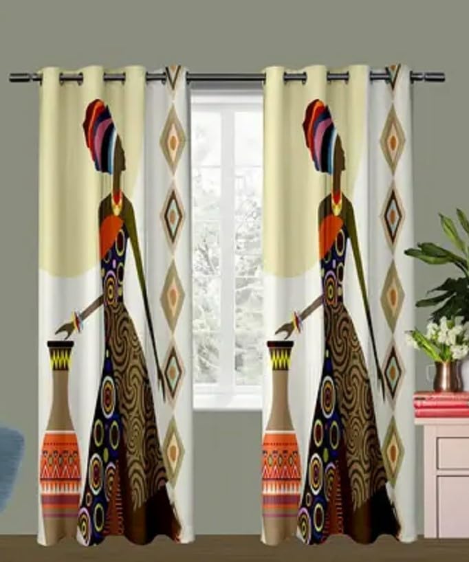 3D Flower Digital Printed Polyester Fabric Curtain for Kides RoomBed Room Living Room Color White WindowDoorLong Door DNA1 4 X 7 Feet_CURT978 Pack of 1  - Image 1