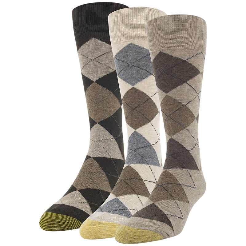 GOLDTOE Men's Carlyle Crew Dress Socks, 3-Pairs, Taupe Argyle, Large - Image 1