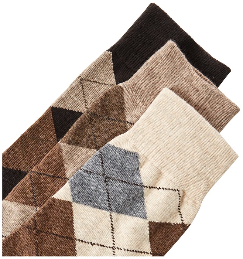 GOLDTOE Men's Carlyle Crew Dress Socks, 3-Pairs, Taupe Argyle, Large - Image 3