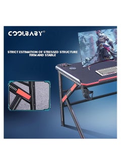 Cool Baby Gaming Desk Z Shaped Large PC Computer Gaming Desks Tables with Cup Holder and Headset Hook for E-Sport Racing Gamer Pro Home Office Gift E-Sports Carbon Fiber Table  - Image 5