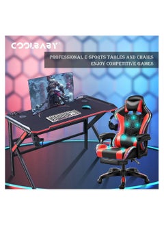 Cool Baby Gaming Desk Z Shaped Large PC Computer Gaming Desks Tables with Cup Holder and Headset Hook for E-Sport Racing Gamer Pro Home Office Gift E-Sports Carbon Fiber Table  - Image 3