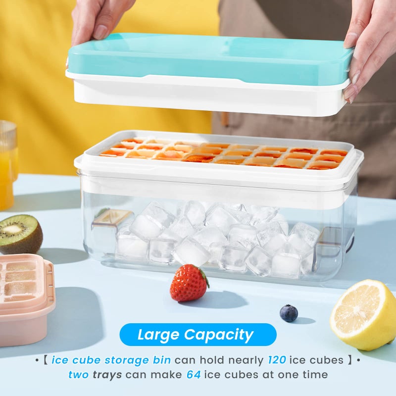PHINOX Ice Cube Tray with Lid and Bin, PHINOX 64 pcs Ice Trays for Freezer, Ice Cube Trays for Freezer with 2 trays, Container, Lid & Ice Scoop, BPA Free - Image 4