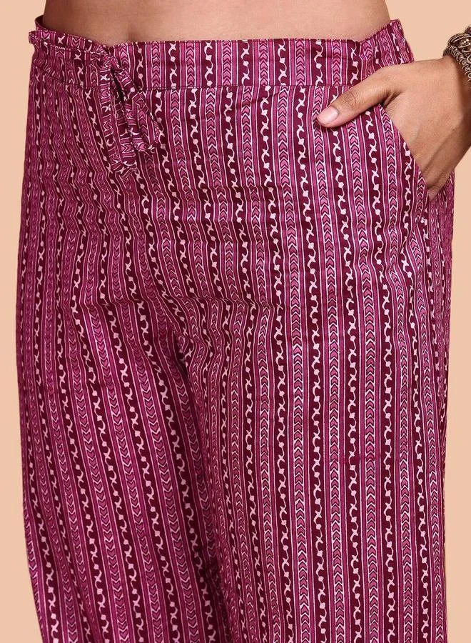 Ishin  Ishin Floral Print Cotton Kurta with Trousers and Dupatta Set for Women | Best Price UAE