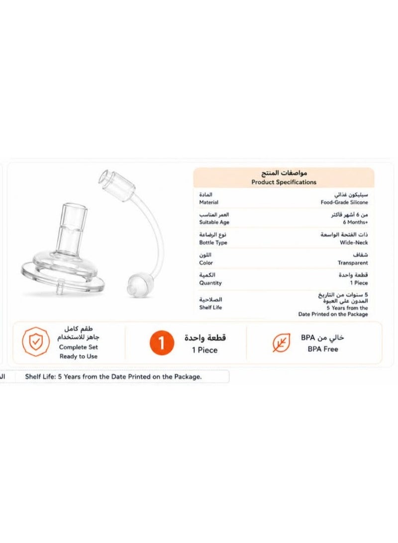 ROVCO Silicone Straw Nipple for Wide-Neck Feeding Bottles, Food-Grade, BPA-Free, Transparent, 1 Piece - Image 3