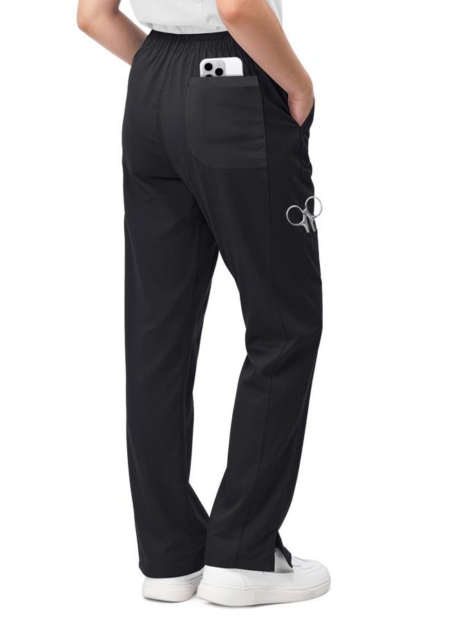 NY Threads Scrub Pants for Women Workwear Drawstring Scrub Pants Soft Stretch 5 Pockets, X-Small, Black - Image 2