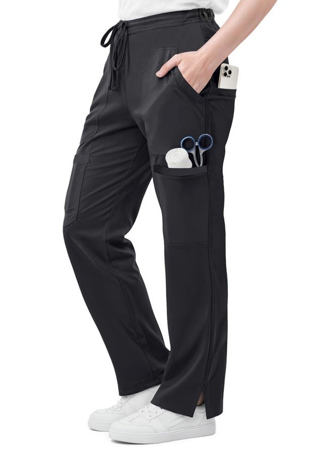 NY Threads Scrub Pants for Women Workwear Drawstring Scrub Pants Soft Stretch 5 Pockets, X-Small, Black - Image 1