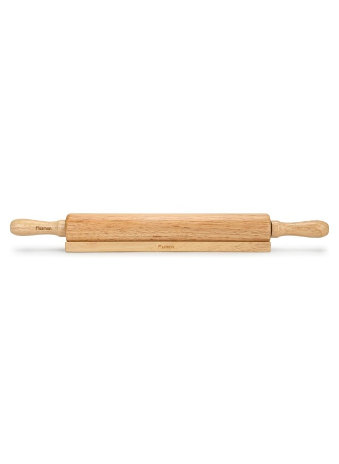 Fissman Wooden Rolling Pin 50cm with Wooden Holder Stand, Rubberwood Dough Roller with Twisting Handles | Non-Stick Wooden Roll Pin Bakeware for Cookies, Pizza, Pasta, Pie, Pastry  - Image 5