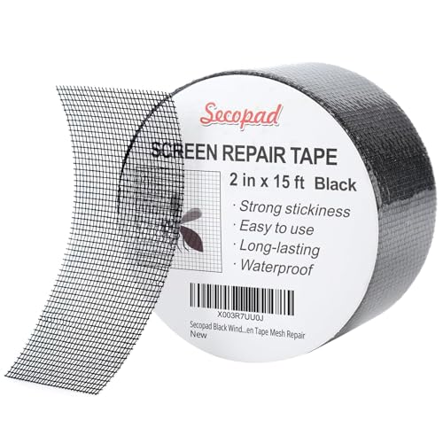 Secopad Black Window Screen Repair Tape, 2 in X 15 FT (180IN) Screen Repair Kit for Windows or Doors, Strong Adhesive Screen Patch Fiberglass Screen Tape Mesh Repair - Image 1