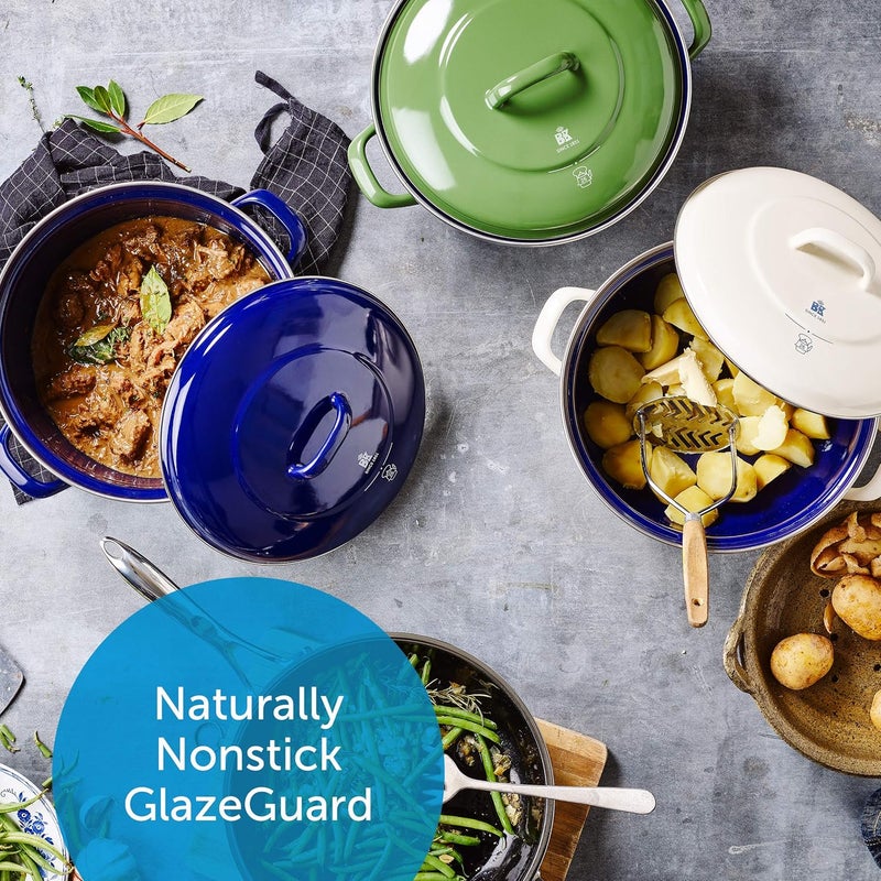 BK Indigo Dutch Heritage Round German Enamelled Casserole with Lid with PFAS-Free Ceramic Non-Stick Coating, 22 cm/3.3 Litre, Induction, Dishwasher Safe, Oven Safe, Green - Image 3