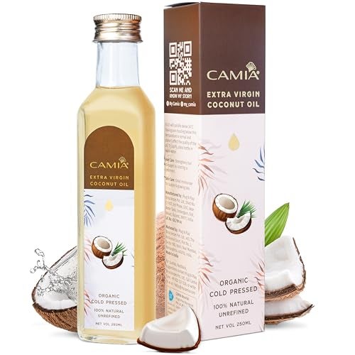 CAMIA - 100% Organic Cold Pressed Coconut Oil for Skin & Hair | 100% Pure & Natural Hair Oil | Skin Hydration & Nourishment | Premium Skin Care | Ideal for Skin & Hair Care | 250 ML Glass Bottle - Image 1