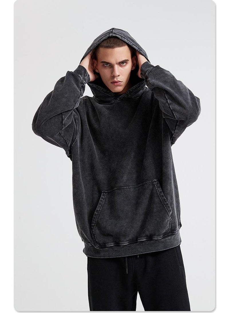 NIBEMINENT American Retro  Sweatshirt for Men and Women Spring and Autumn Washed Vintage  Loose Hooded Jacket - Image 3