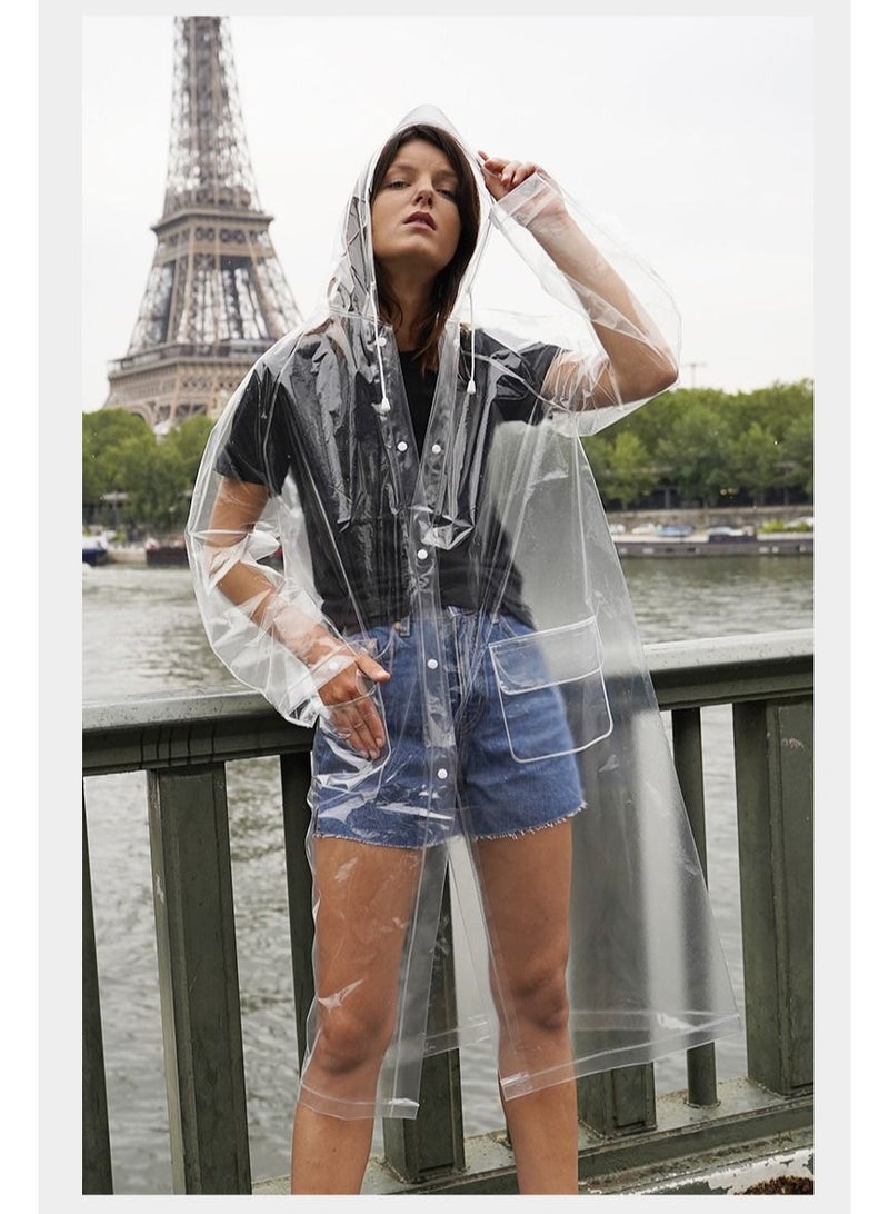 SYOSI Rain Ponchos Transparent Raincoat Fashion Reusable Eva Raincoats With Hood For Adults Clear Raincoat For Women And Men - Image 2