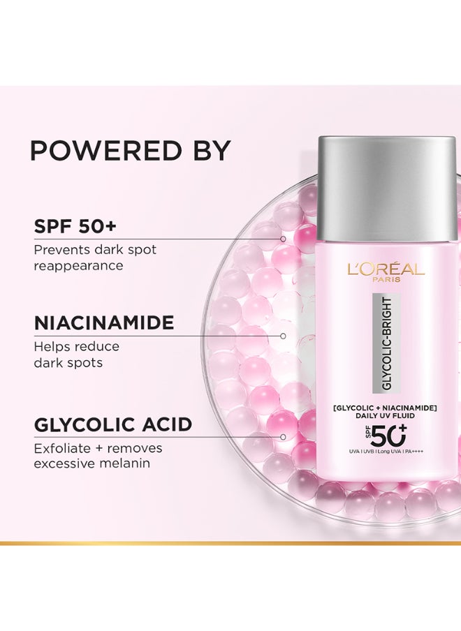 L'OREAL PARIS - Glycolicbright Uv Fluid Spf 50+ Pa++++ Anti-Dark Spot Sunscreen With Glycolic Acid + Niacinamide, Reduce Dark Spots 50 Ml - Image 1