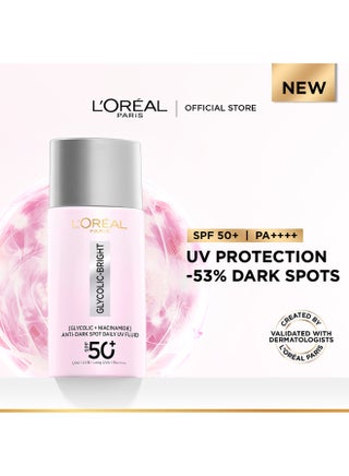 لوريال باريس واقي الشمس غليكوليك برايت UV السائل بمعامل حماية +SPF 50 PA++++، مضاد للبقع الداكنة، غني بحمض الغليكوليك والنياسيناميد، يقلّل من البقع الداكنة – 50 مل. - view 2