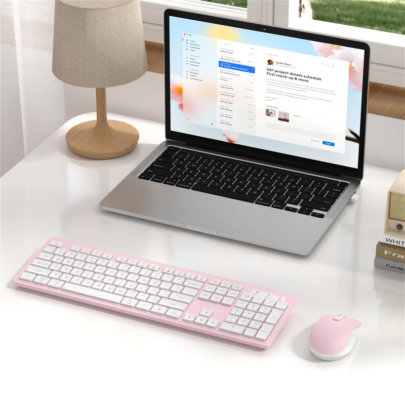MPTOG Wireless Keyboard and Mouse Combo, Full-Size 104-Key Office Keyboard with 15 Function Keys, Numeric Keypad, Single USB Receiver, Compatible with PC and Laptop(Pink White) - Image 2
