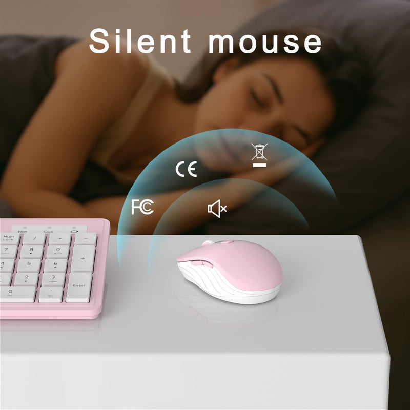 MPTOG Wireless Keyboard and Mouse Combo, Full-Size 104-Key Office Keyboard with 15 Function Keys, Numeric Keypad, Single USB Receiver, Compatible with PC and Laptop(Pink White) - Image 5