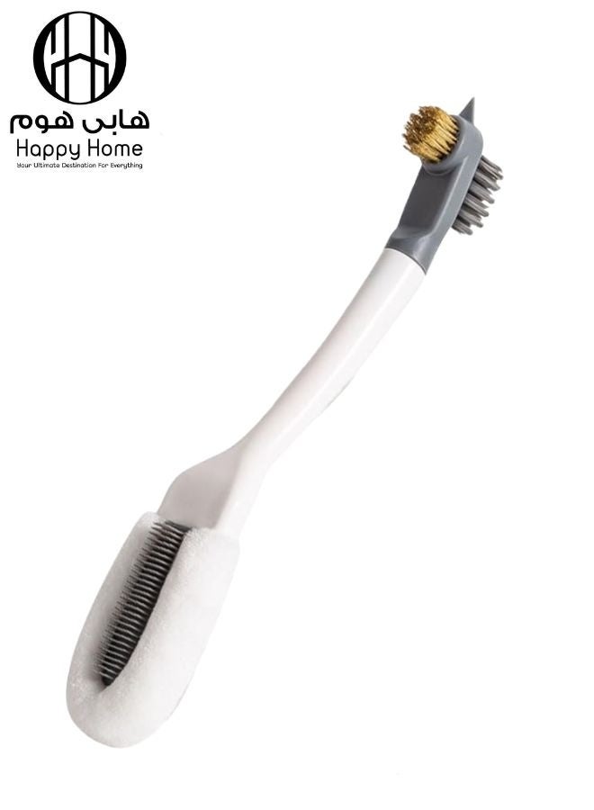 Happy Home 3-in-1 Multi-Function Shoe Cleaning Brush for Sneakers – Professional Soft, Medium, and Brass Bristles for Deep Cleaning, Dirt Removal, and Mesh Detailing – Long Comfortable Handle with Built-In Sponge for Polishing and All-Material Shoe Care - Image 1