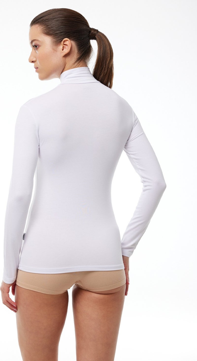 Malabadi Women's White Long Sleeve Half Turtleneck Modal Bodysuit 180  - Image 3