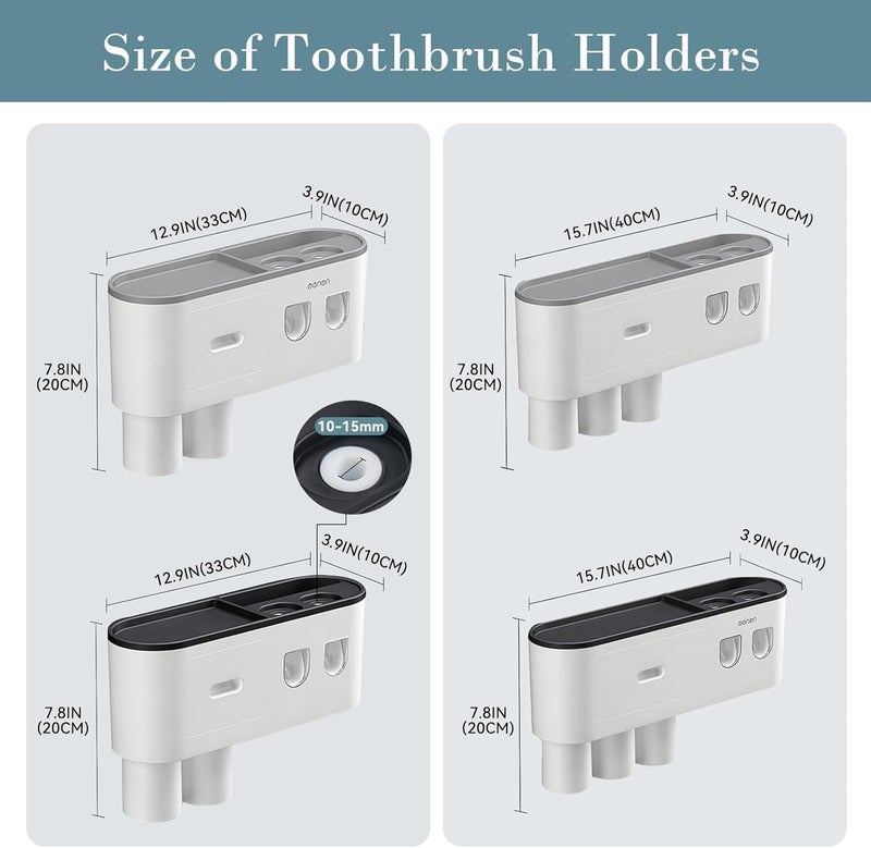 BHeadCat Toothbrush Holders Wall Mounted, Toothbrush Holder with Automatic Toothpaste Dispensers, 6 Brush Slots, 2 Magnetic Cups,1 Cosmetic Drawer Organizer and 1 Large Storage Tray - Image 2
