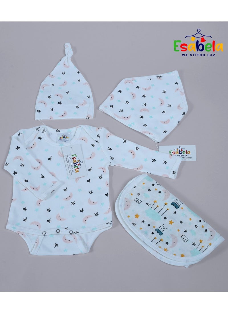 Esabela - Baby Sleepsuit & Bodysuit Set Soft Cotton Baby Bodysuit Cozy, Breathable, and Gentle on Skin, Swaddle/Sleep Suit/Body Suit/Burp Cloth/Cap/Bib for New Born Infant Size Age 0+ Months - Image 1