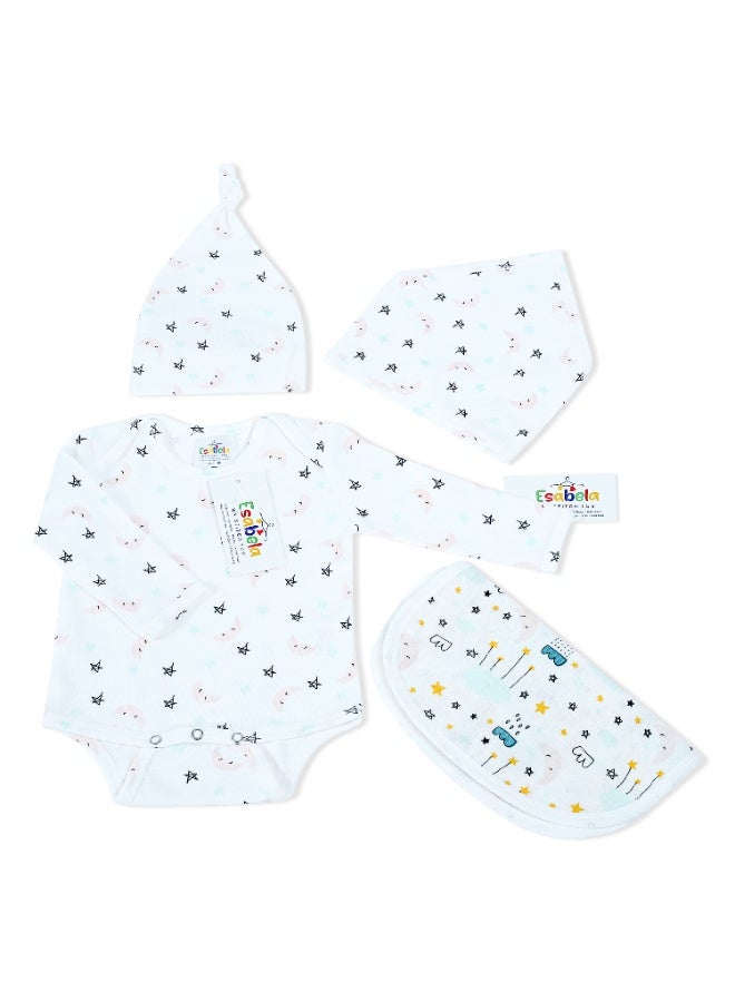 Esabela Baby Sleepsuit & Bodysuit Set Soft Cotton Baby Bodysuit Cozy, Breathable, and Gentle on Skin, Swaddle/Sleep Suit/Body Suit/Burp Cloth/Cap/Bib for New Born Infant Size Age 0+ Months - Image 1
