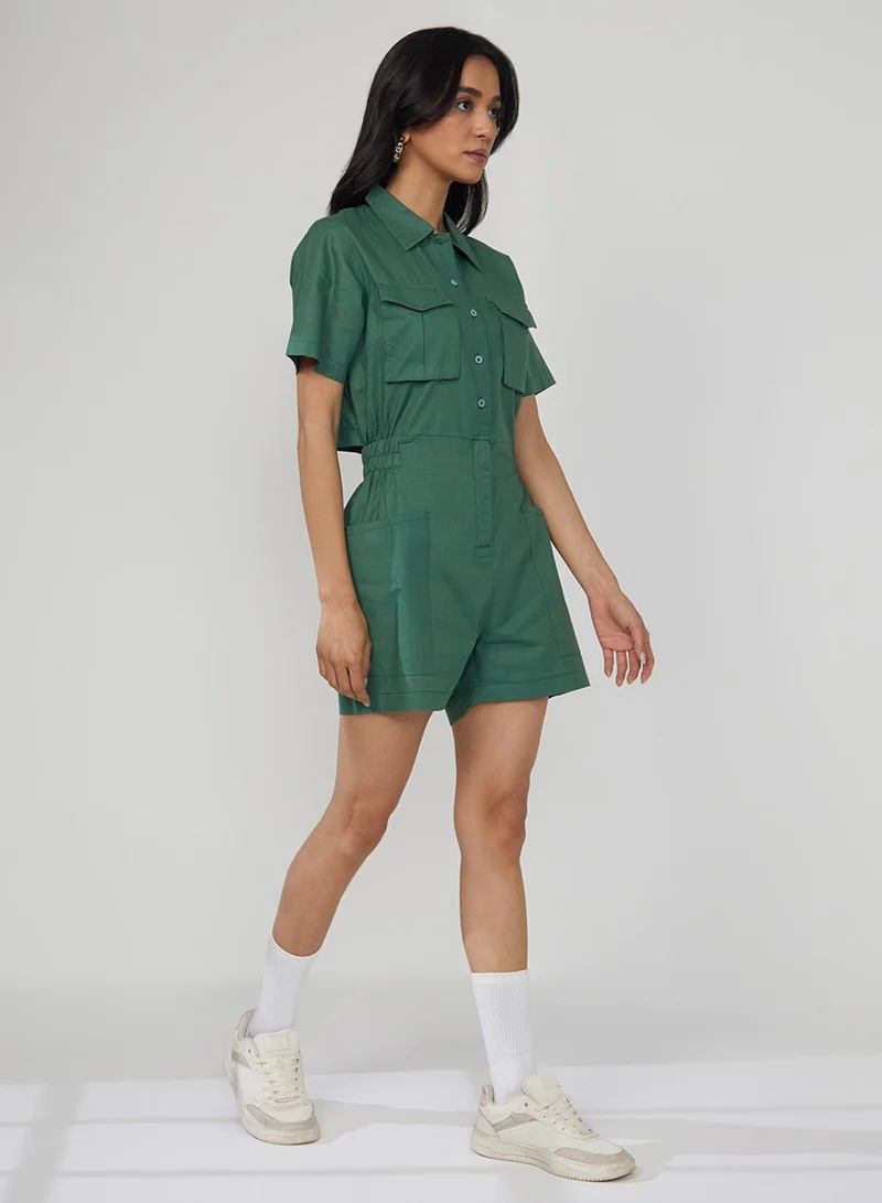 PINACOLADA Women's Forest Green Solid Utility Playsuit