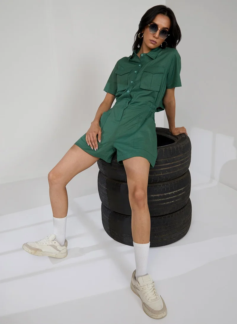 PINACOLADA Women's Forest Green Solid Utility Playsuit
