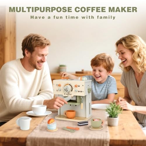 Dreamon Toy Coffee Maker for Kids Kitchen Set Wooden Kitchen Accessories Pretend Play Toddler Coffee Playset Kids Caf Machine Birthday Gifts for Boys Girls Ages 3 4 5 6 Years - Image 5