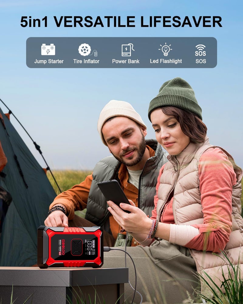 GOOLOO A3 Jump Starter with Air Compressor, 3000A Portable Car Battery Booster (9.0 Gas/6.5L Diesel) with 150PSI Auto-Shutoff Tire Inflator, 12V Supersafe Lithium Jump Box Car Battery Jumper Starter - Image 4