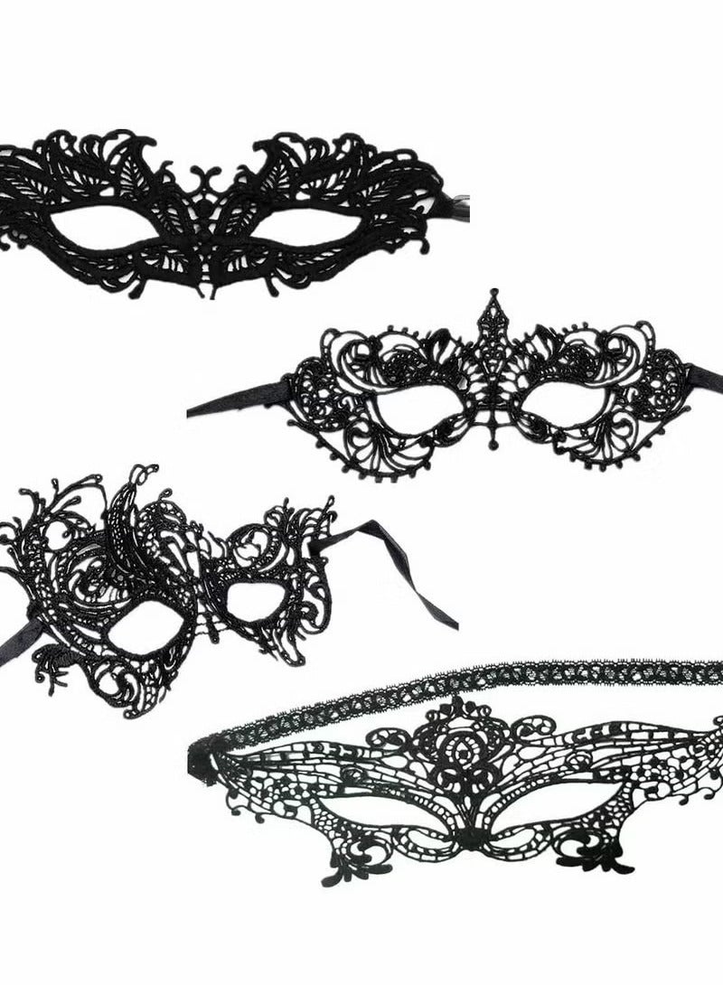 4 Pieces Women Lace Eye Mask, Masquerade Masks Mysterious Face Venetian Eyemask for Carnival Party Costume Ball, Black - Image 5