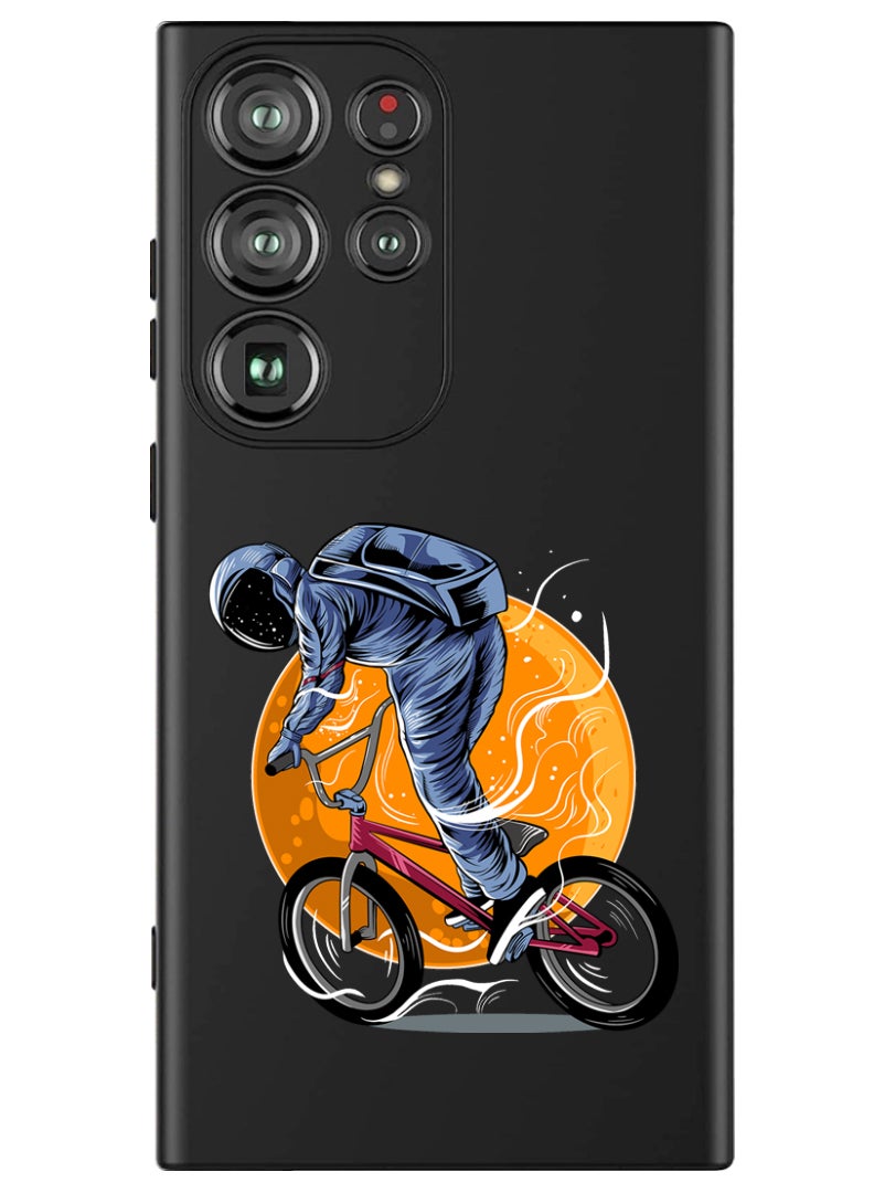 Theodor Protective Slim Fit Case Liquid Silicone Cover with Full Body Protection Anti-Scratch Shockproof Case For Samsung Galaxy S24 Ultra (Black) - Astronaut riding Bike - Image 1