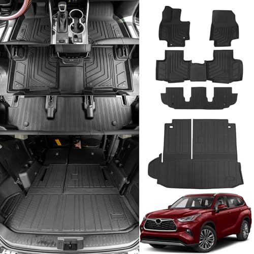 Bomely Floor Mats Compatible with 2020-2025 Toyota Highlander Cargo Liner Back Seat Cover Hybrid Fuel 2024 7 Seats Highlander Accessories (2020-2025,Floor Mats+Trunk Mat with Backrest Mat) - Image 1