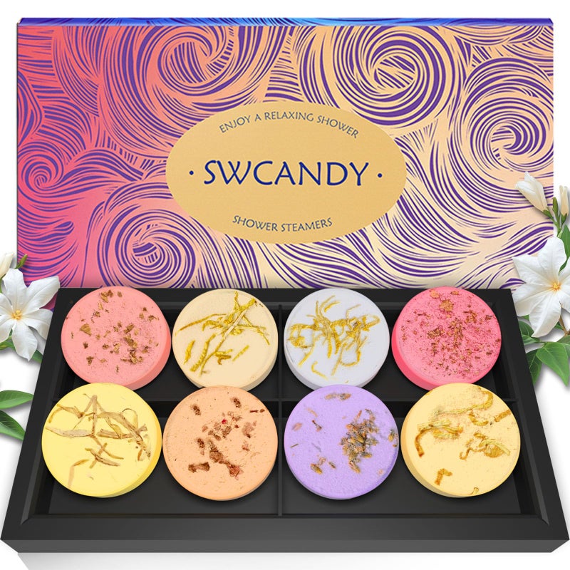 SWCANDY Shower Steamers Aromatherapy SWCANDY 8 Pack Gifts for Women Stocking Stuffers for Adults Her Mom Men Natural Essential Oils Home Spa Self Care Stress Relief Relaxation Bath Bombs Christmas Flower