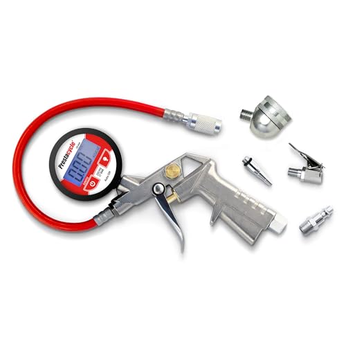 Prestacycle Prestaflator Multipurpose Bicycle Tire Inflation Tool – Presta & Schrader Air Compressor Tool with QuickClick™ Heads, Steel Gauge, Variable-Rate Trigger, and High-Flex Hose - Image 1