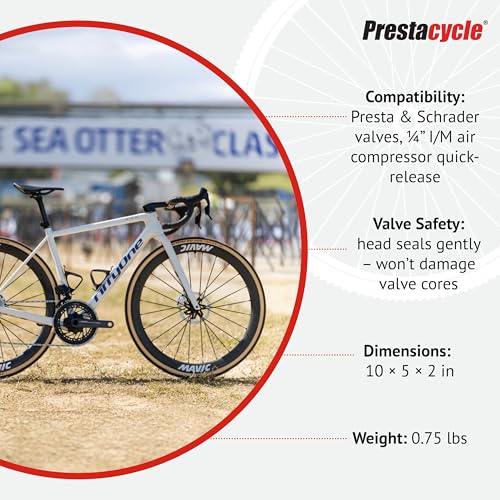Prestacycle Prestaflator Multipurpose Bicycle Tire Inflation Tool – Presta & Schrader Air Compressor Tool with QuickClick™ Heads, Steel Gauge, Variable-Rate Trigger, and High-Flex Hose - Image 5