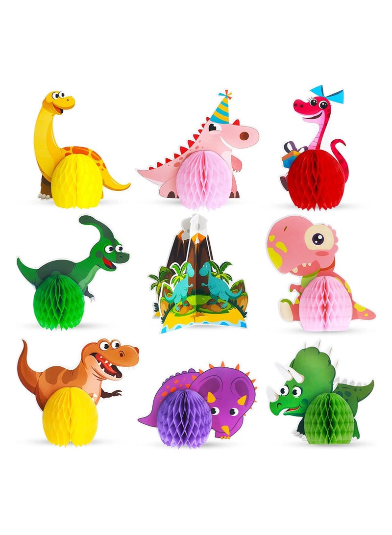 Centerpieces Dinosaur Party Honeycomb Table 3D Dinosaur Center Piece Table Topper Dinosaur Birthday Party Supplies Dinosaur Theme Baby Decorations Boy Birthday Party Supplies (9 Pcs) - Image 1