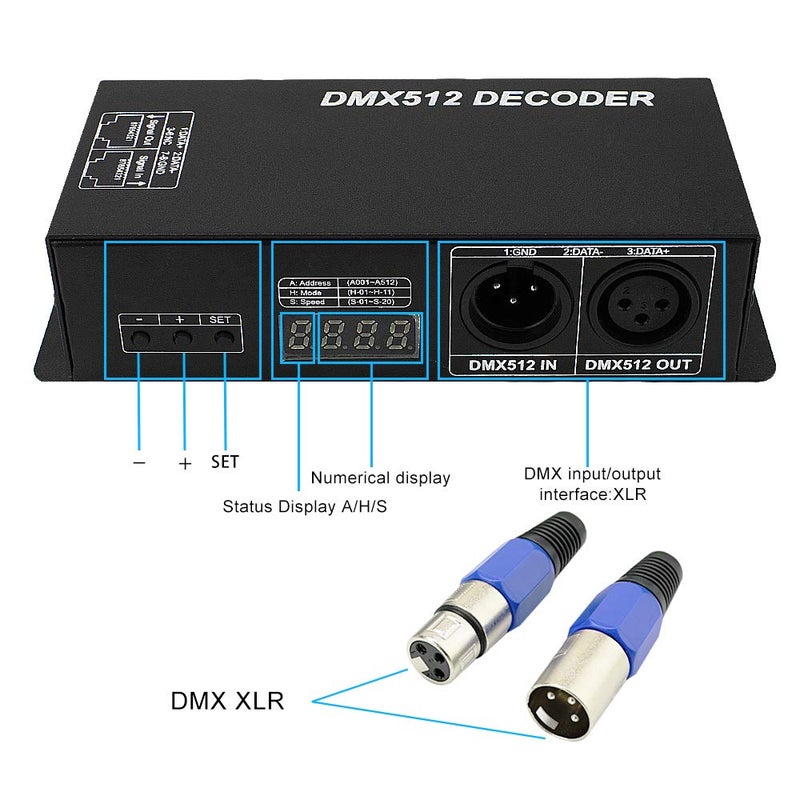 Amki Dmx Controller 3CH dmx 512 controller Dmx Decoder for LED RGB Strip or Lights Dmx512 controller Digital Display Decoder, Dimming Driver DC12V-24V(3 Channel(with display)) - Image 2