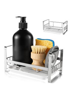 Zibuyu ZIBUYU® Sink Organiser in Kitchen Stainless Steel Soap Holder for Kitchen Flat and Wall Mounted Sink Dish Drainer Basket Kitchen Organiser with Detachable Drainage Tray  - Image 1