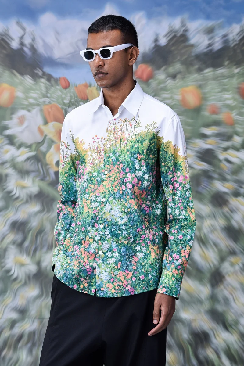 Genes Lecoanet Hemant Poplin Meadow Regular Fit Shirt