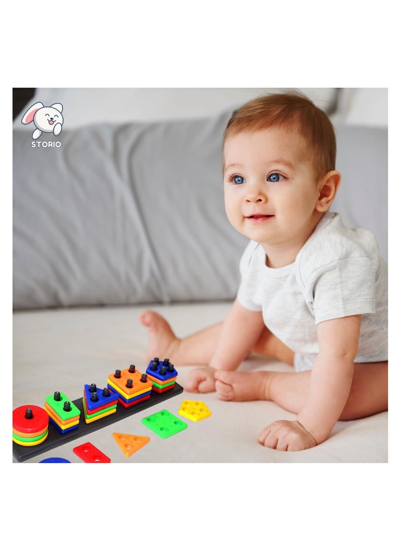 Storio Storio Geometric Angle Blocks, Sorting & Stacking Toys for Toddlers and Kids Preschool, Color Stacker Shape Sorter Gift Educational Blocks Learning Toy for 1 2 3 Years Boys and Girls, 26 Pcs  - Image 2