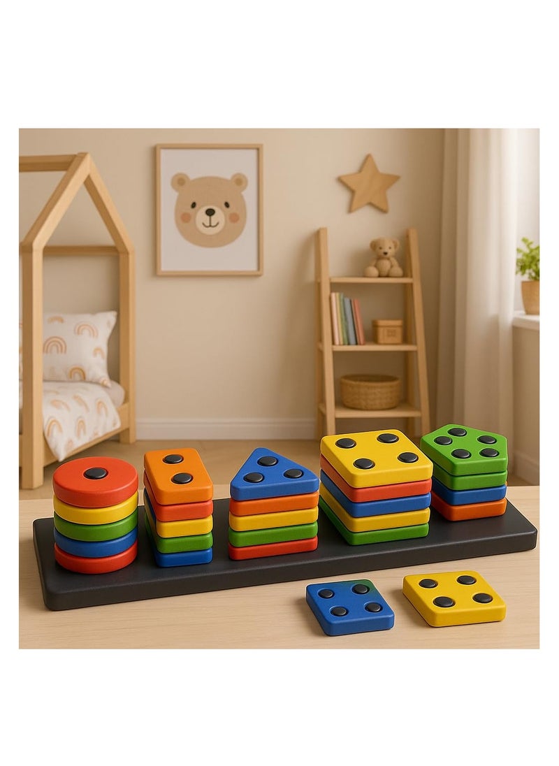 Storio Storio Geometric Angle Blocks, Sorting & Stacking Toys for Toddlers and Kids Preschool, Color Stacker Shape Sorter Gift Educational Blocks Learning Toy for 1 2 3 Years Boys and Girls, 26 Pcs  - Image 1