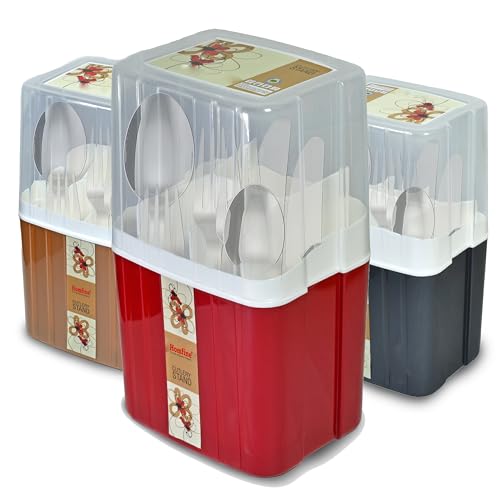 Homfine Kitchen Cutlery Stand with Lid, 4 Compartments, Small Storage Organiser for Kitchen Counter, Office Supplies, Home (Colour May Vary) 1Pc - Image 1