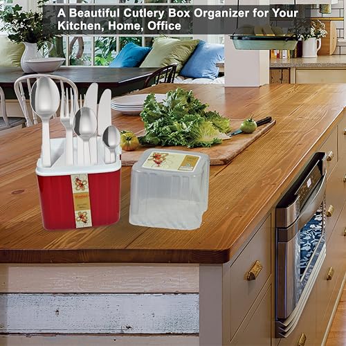Homfine Kitchen Cutlery Stand with Lid, 4 Compartments, Small Storage Organiser for Kitchen Counter, Office Supplies, Home (Colour May Vary) 1Pc - Image 5