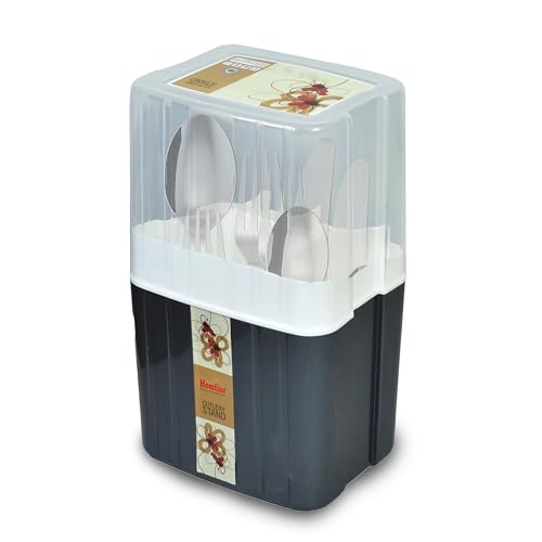 Homfine Kitchen Cutlery Stand with Lid, 4 Compartments, Small Storage Organiser for Kitchen Counter, Office Supplies, Home (Colour May Vary) 1Pc - Image 4