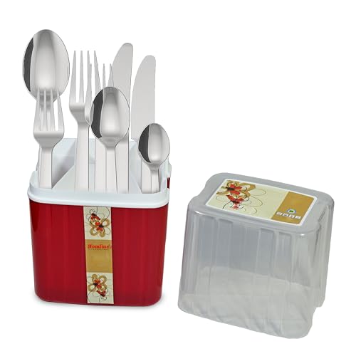 Homfine Kitchen Cutlery Stand with Lid, 4 Compartments, Small Storage Organiser for Kitchen Counter, Office Supplies, Home (Colour May Vary) 1Pc - Image 3