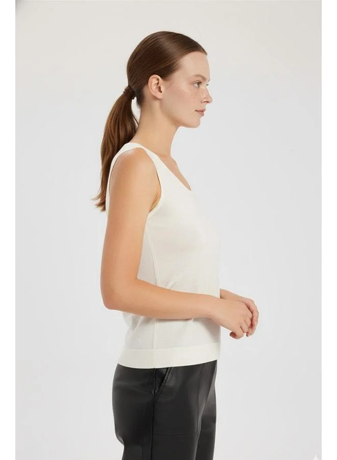 Mısırlı 1951 Ecru Sleeveless V-Neck Women's Tank Top