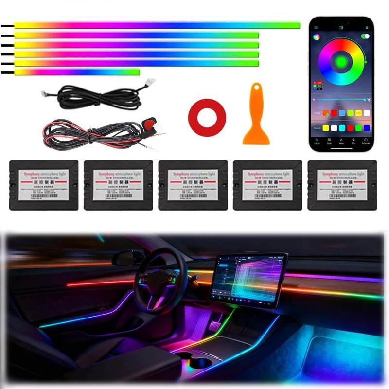 TEKSHINNY Acrylic Interior Car Ambient Lighting, Interior RGB LED Strip Kit with Music Sync Mode, 55 Inch Length Suitable for Pickup, Trucks, SUV and Large Vehicles (6 in 1) - Image 1
