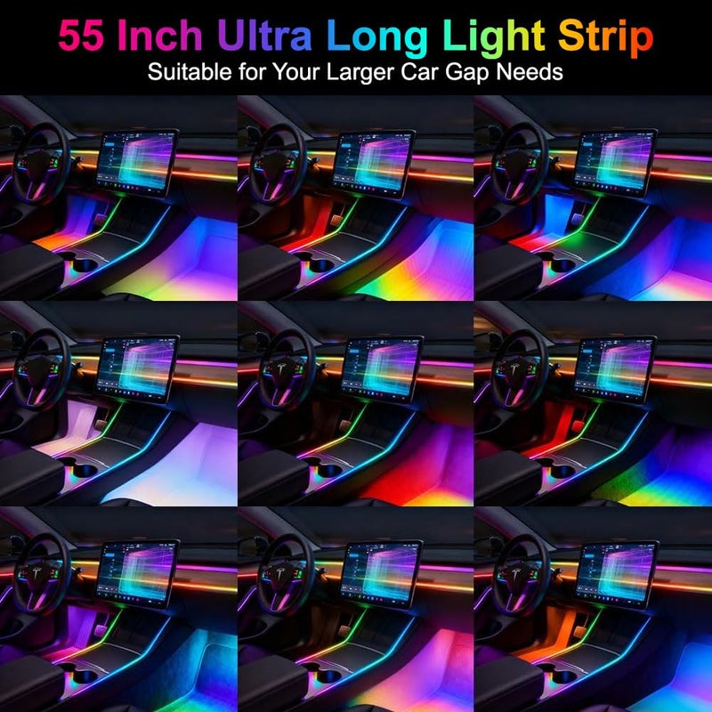TEKSHINNY Acrylic Interior Car Ambient Lighting, Interior RGB LED Strip Kit with Music Sync Mode, 55 Inch Length Suitable for Pickup, Trucks, SUV and Large Vehicles (6 in 1) - Image 3