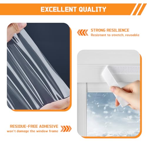 Vteyeya Adjustable Window Insulation Kit 63x87in Reusable Window Plastic for Winterizing Cuttable Transparent Film with Adhesive Straps Thicken Thermal Waterproof Insulation Cover Warm Winter - Image 5