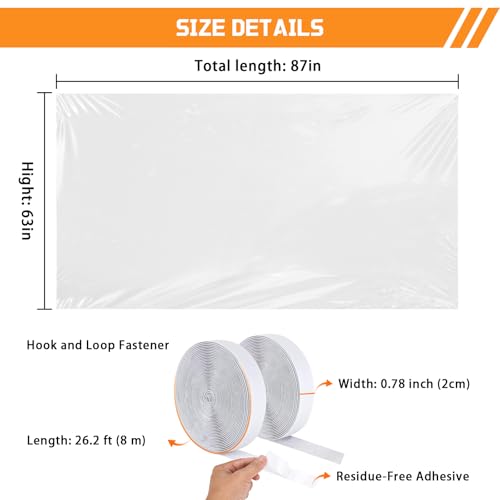 Vteyeya Adjustable Window Insulation Kit 63x87in Reusable Window Plastic for Winterizing Cuttable Transparent Film with Adhesive Straps Thicken Thermal Waterproof Insulation Cover Warm Winter - Image 3
